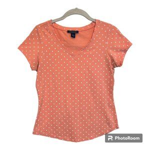 Bandolino Women's Short Sleeve Polka Dot Top in Orange / White - Size XS